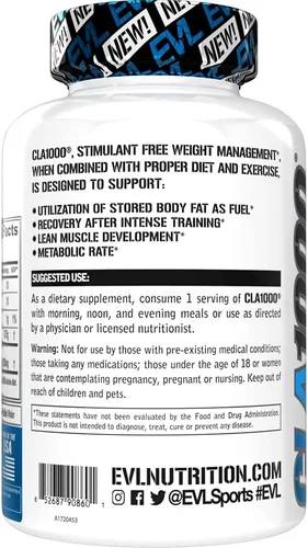 Vista 4 de Evlution Píldoras CLA de ácido linoleico conjugado, píldoras de dieta CLA de 1000 mg para apoyar la pérdida de peso, quema de grasa, músculo magro