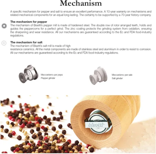 Vista 2 de Bisetti Imperia Molinillo de pimienta de madera de olivo de 4 pulgadas con molinillo ajustable