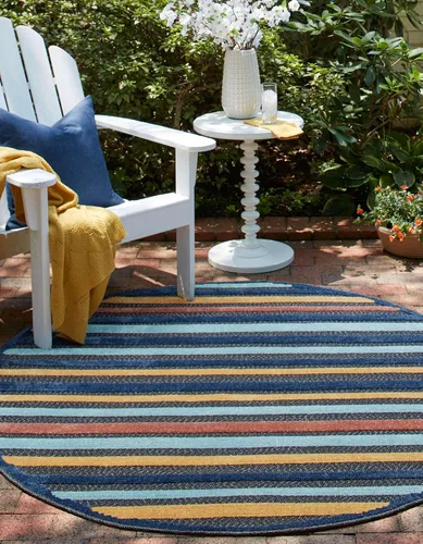 Vista 5 de Unique Loom Belize Outdoor Collection - Alfombra Altun (2 x 10 pies, color carbón/azul claro)