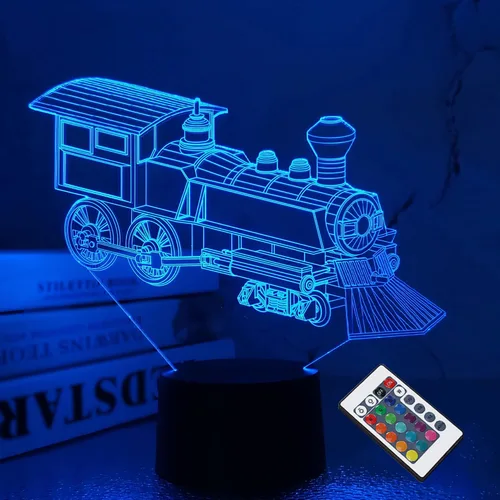 FULLOSUN - Luz nocturna de tren, lámpara de ilusión 3D para niños, 16 colores que cambian con función de atenuación y control remoto, regalos