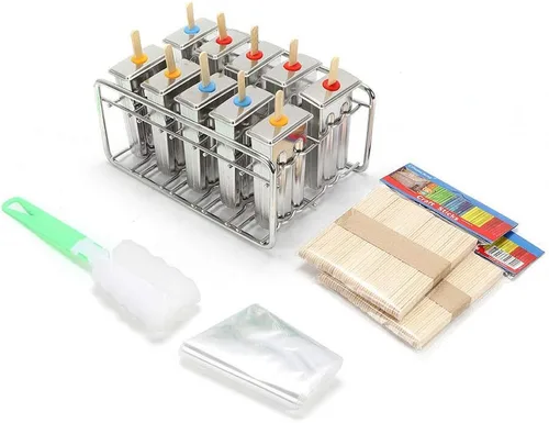 Vista 5 de 10 moldes para palitos de helado, moldes de helado congelado de acero inoxidable, bandeja para congelador, soporte para palitos de helado comercial