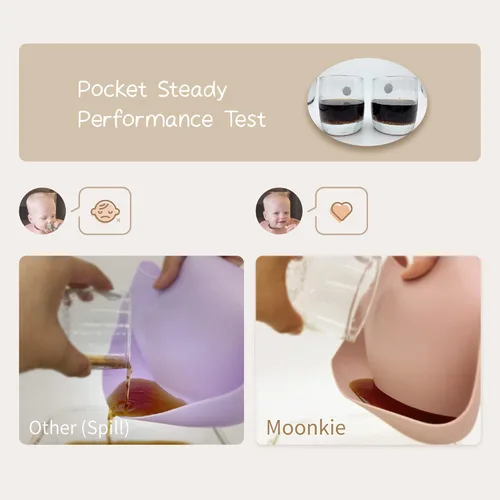 Vista 6 de Moonkie Juego de 2 baberos de silicona para bebés, sin BPA, impermeables, para comer, baberos de silicona suaves y ajustables para bebés de 6 a 12