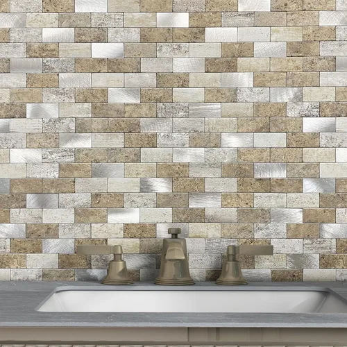 Vista 7 de Azulejos adhesivos de ladrillo para salpicaduras de cocina, azulejos impermeables para salpicaduras de baño (5 hojas, azul gris)
