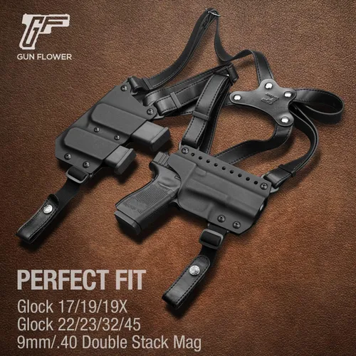 Vista 2 de Funda de Hombro Hecha a Mano para Glock 19/17/19X/22/23/31/32/45, Correa de Cuero de Grano Completo con Funda Kydex de EE. UU. para Portar Oculto