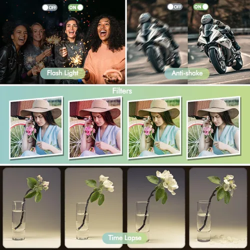 Vista 7 de Cámara digital 4K para fotografía con lente frontal y trasera, cámara de enfoque automático de 48 MP con flash, antivibración y zoom de 16X