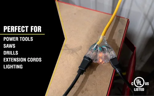 Vista 4 de Southwire Yellow Jacket 2816 Coleman GFCI Quad - Bloque de alimentación en línea - 125 V - 15 A - 12/3 AWG SJTW - 3 tomas de corriente - Amarillo