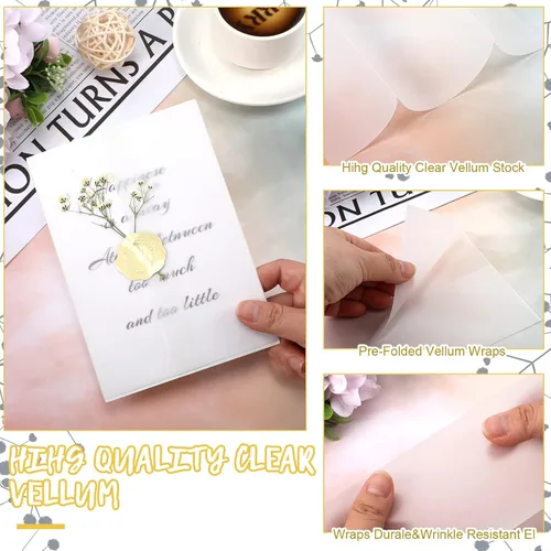 Vista 4 de Fabbay Juego de 50 envolturas de invitaciones de boda, sobre para invitaciones de 5 x 7 pulgadas, autoadhesivas, sello de cera dorada, flores secas
