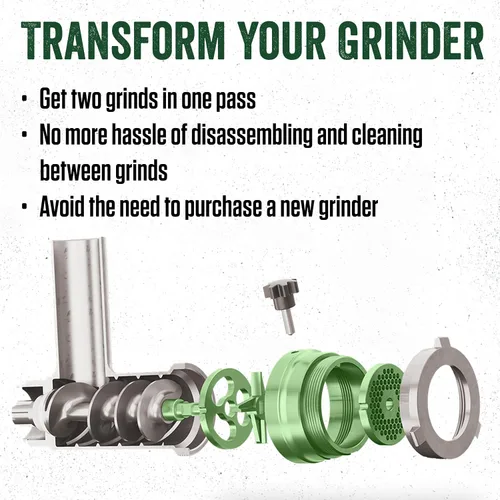 Vista 3 de LEM Products 8 Adaptador DualGrind, accesorio para picadora de carne de acero inoxidable, ideal para uso regular
