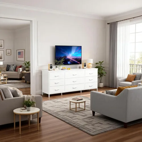 Vista 29 de EnHomee Cómoda para dormitorio con 9 cómodas anchas, soporte de TV de 60 pulgadas para dormitorio, cómoda larga y centro de entretenimiento de TV