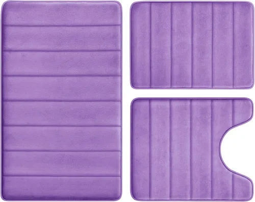 Vista 15 de BYSURE Juego de 3 tapetes de baño de espuma viscoelástica color beige, antideslizantes, extra suaves, absorbentes, lavables a máquina y secos