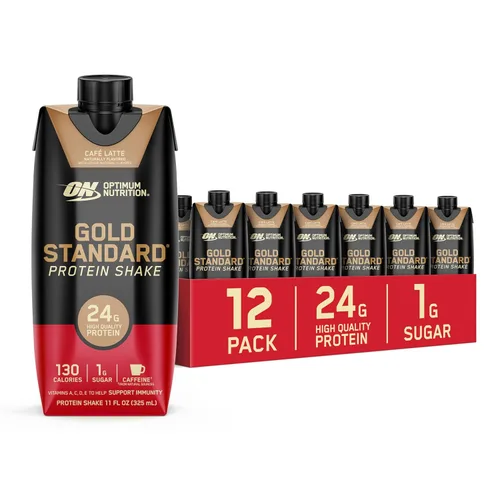 Optimum Nutrition Gold Standard Batido de Proteína, 24g de Proteína, Batidos de Proteína Listos para Beber, Sin Gluten, Café con Leche, 11 onzas