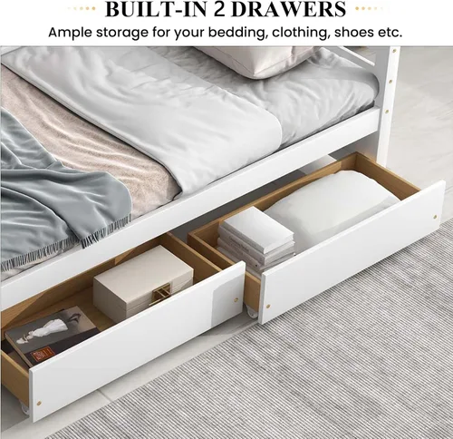 Vista 13 de Marco de sofá cama de madera de tamaño individual con 2 cajones de almacenamiento, sofá cama multifuncional con soporte de listones de madera