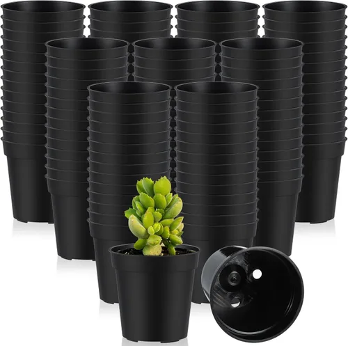 Yaomiao 200 Piezas Macetas de Plástico Negras Mini de 2 Pulgadas para Plantas de Vivero, Macetas de Semillero Iniciador de Semillas con Agujeros de