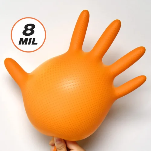 Vista 3 de TitanFlex Thor Grip - Guantes industriales de nitrilo naranja con textura de diamante elevado, 8 mil, sin látex, sin polvo