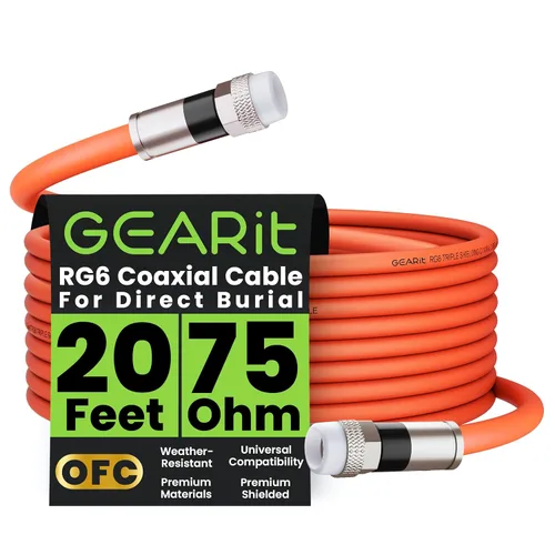 Vista 10 de GEARit Cable coaxial para entierro directo (40 pies) RG6 70 ohmios RF impermeable subterráneo en la pared con funda de goma, Internet de alta