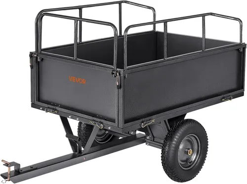 Vista 12 de VEVOR 500lbs 10 pies cúbicos ATV UTV remolque remolque detrás de carro de basura, remolque de descarga resistente para cortacésped, remolque