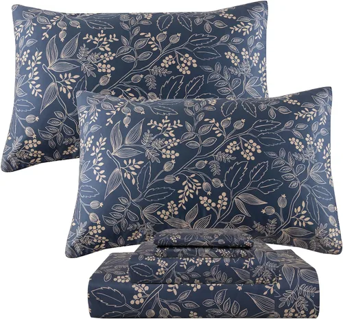 Vista 27 de QSH Juego de sábanas de tamaño individual 100% algodón egipcio, estampado de flores verdes con pájaros, mariposas y botánicas, lujo impreso, ropa