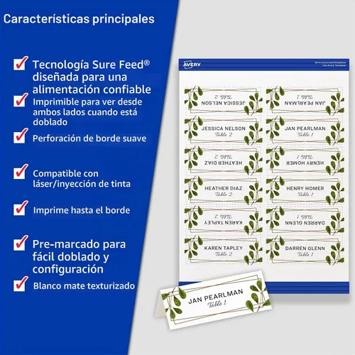 Vista 2 de Avery – Tarjetas de lugar con relieve, color blanco. 1.43 x 3.75 pulgadas., Blanco