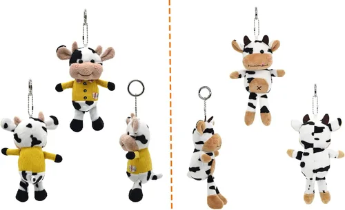 Vista 4 de 2 Pack Plush Cows Keychains for Women, Plush Bag Charm Stuffed Animal Car Key Chain Key Ring Pendant for Purse, Handbag Bag Decoration
