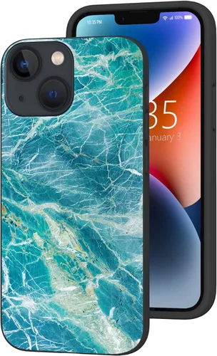 Vista 8 de Funda compatible con iPhone 14 Pro, funda protectora de poliuretano termoplástico suave a prueba de golpes, diseño de mármol azul y verde