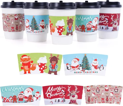 Fundas navideñas para tazas de café, 120 unidades, chocolate caliente, cacao, fundas de papel para tazas de papel, doble capa protectora, bebidas