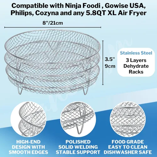 Vista 3 de Accesorios para freidora de aire – Tres estantes deshidratadores apilables para Ninja, Instant Pot Vortex, COSORI, CHEFMAN, Gowise, Ultrean, Gourmia