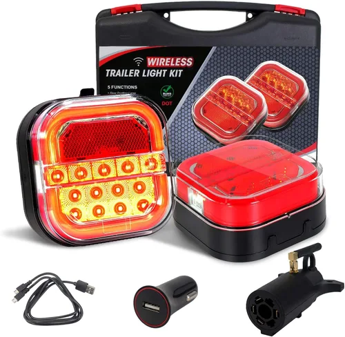 Vista 4 de NeaLia CD28 Magnetic Wireless Trailer Lights, Rechargeable Tow Light Kit Rojo