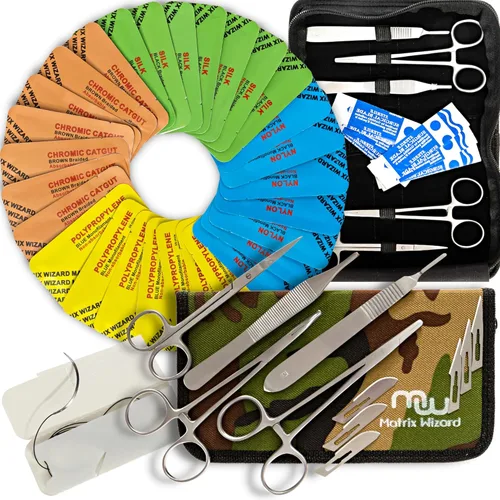 Hilos de Sutura Mixtos con Aguja Needle Plus Tools 40PK (28 Piezas Disolubles + No disolubles con 12 Herramientas) Kit de Práctica de Suturas para