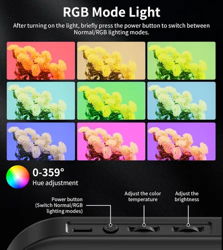 Vista 6 de Anillo de luz selfie magnético de 6000mAh RGB para iPhone, luz de teléfono recargable de 448 LED con soporte de trípode mini, estabilizador de mano