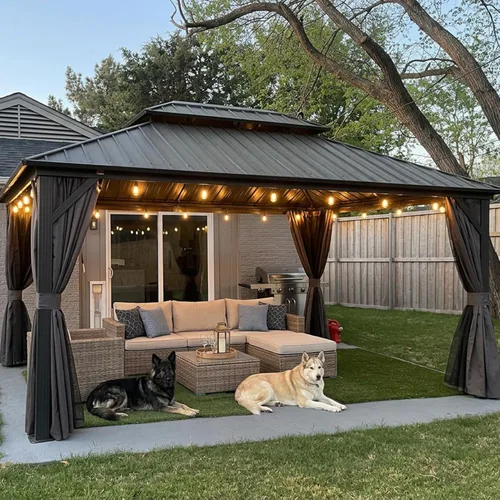 Vista 17 de PURPLE LEAF Glorieta de 6 x 8 pies con techo duro para parrilla de patio, refugio permanente de aluminio con toldo para barbacoa, con gancho