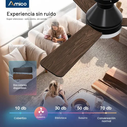 Vista 4 de Ventiladores de techo Amico con luces, ventilador de techo de perfil bajo de 42 pulgadas con luz y control remoto, montaje empotrado, reversible