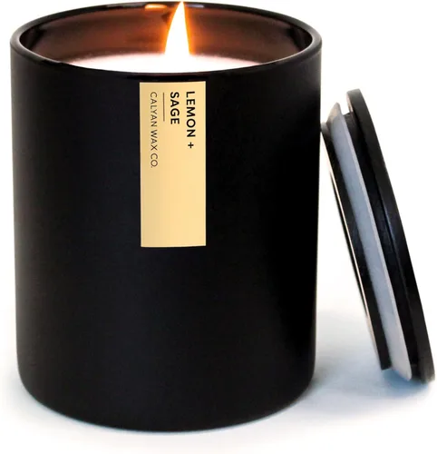 Vista 22 de Calyan Wax Co. Vela perfumada de palo de rosa y ámbar – 75 horas de combustión – Velas de cera de soja no tóxicas de lujo – Vela en tarro negro