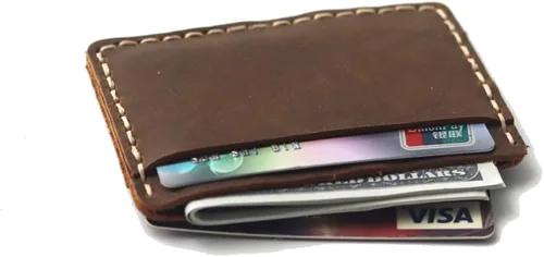 Vista 2 de Tarjetero de bolsillo frontal hecho a mano, tarjetero minimalista de cuero, soporte para tarjetas de crédito, 3 ranuras para tarjetas