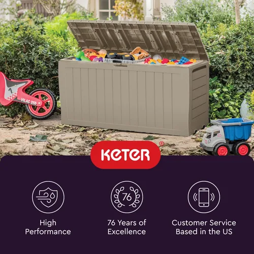 Vista 11 de Keter Marvel Plus - Caja de almacenamiento de resina para exteriores de 71 galones para cojines de muebles de patio, almohadas, herramientas de Beige