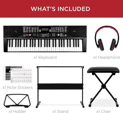Vista 16 de Best Choice Products Juego completo de piano de teclado electrónico para principiantes de 61 teclas con teclas iluminadas, pantalla LCD