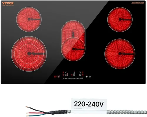 Vista 13 de VEVOR Placa de cocina eléctrica integrada, cocina de cerámica de 12 pulgadas con 2 quemadores, cocina radiante de vidrio con control táctil