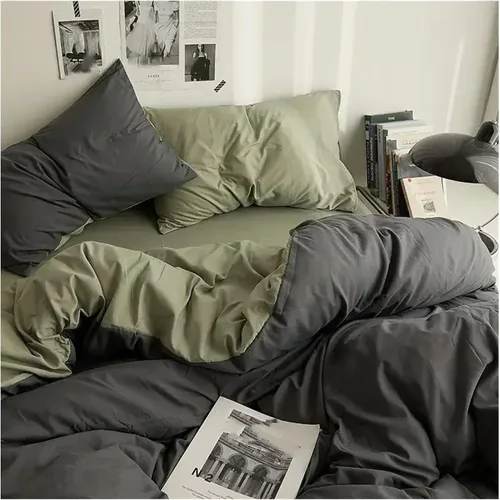 Vista 4 de Funda de edredón de doble cara de doble cara, color liso, tamaño Queen, ropa de cama