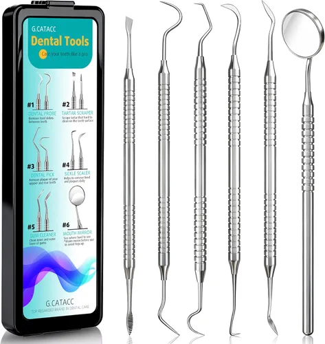 Vista 9 de Herramientas dentales, palillo dental para limpieza de dientes, kit de higiene de acero inoxidable con raspador de dientes, removedor de placa