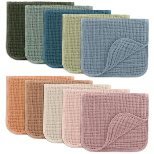 Vista 60 de Comfy Cubs - Juego de paños de muselina para eructos de 20 x 10 pulgadas, paquete de 10, tamaño grande, 6 capas, 100% algodón, absorbentes, seguros