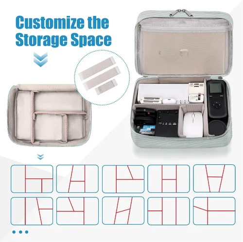 Vista 7 de Organizador electrónico, bolsa organizadora de cables de viaje de doble capa, grande, impermeable, accesorios electrónicos, estuche