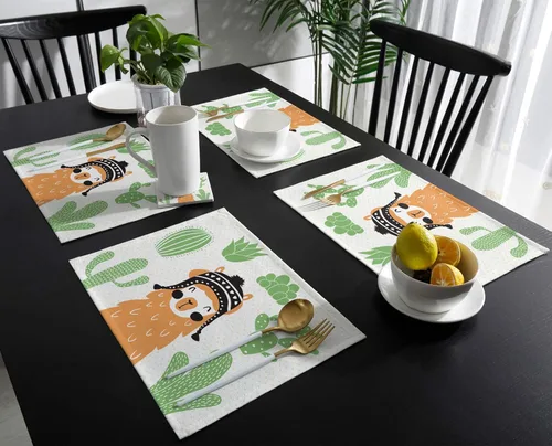 Vista 6 de Placemats Set of 4 for Dining Table Camel Wearing Hat and Cactus Non-Slip Cloth Washable Placemats Easy to Clean Table Mats for Home Kitchen Indoor