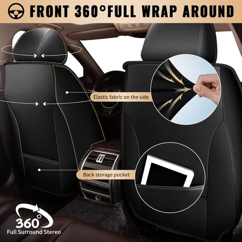 Vista 2 de 2 fundas de asiento delantero de piel sintética para Kia Optima 2002-2020 (negro y gris)