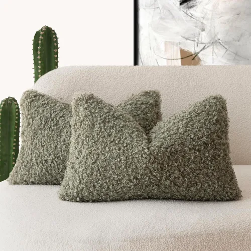 Vista 19 de Foindtower - Juego de 2 fundas de almohada de lana rizada de teddy con textura bouclé, fundas de almohada lumbar decorativas de pelo sintético