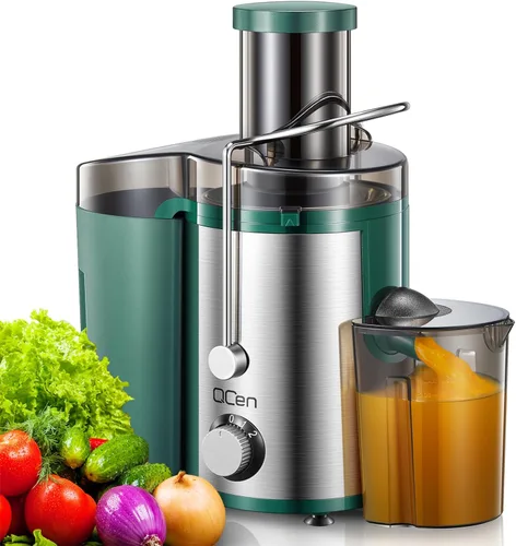 Vista 10 de QCen Máquina Exprimidora, Extractor de Jugos Centrífugo de 500W con Boca Ancha y Canal de Alimentación de 3" para Frutas y Verduras, Fácil