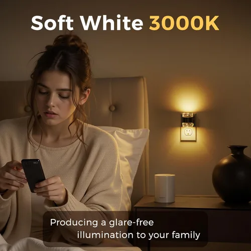 Vista 2 de L LOHAS LED Luz nocturna, paquete de 2 luces nocturnas de burbujas de 3000 K enchufables a la pared, luces nocturnas acrílicas con sensor de luz