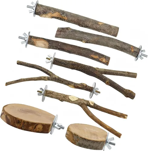 Vista 8 de Natural Wood Bird Perch Stand Platform Set, Tool Free Height Adjust