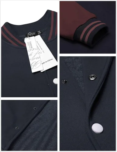 Vista 5 de COOFANDY - Chaqueta universitaria, estilo aviador para hombre, hecha de algodón, casual y ajustada