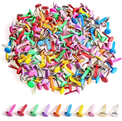 Vista 10 de moinkerin 200 Pcs Mini Brads for Paper Crafts 0.3 x 0.55inch Brad Fasteners Black Split Pins Pastel for DIY,Crafting,Scrapbooking,Stamping Round