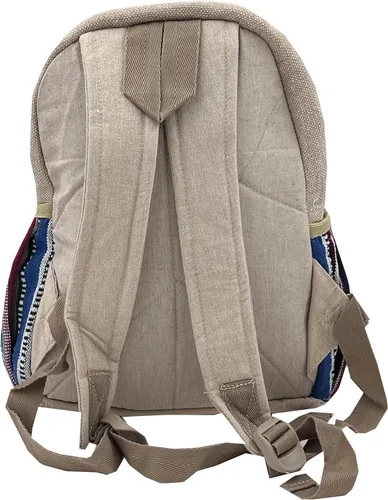Vista 5 de Mochila Nepal de cáñamo natural hecha a mano para mujer, mochila pequeña y ligera, Elefante, Mochilas Daypack