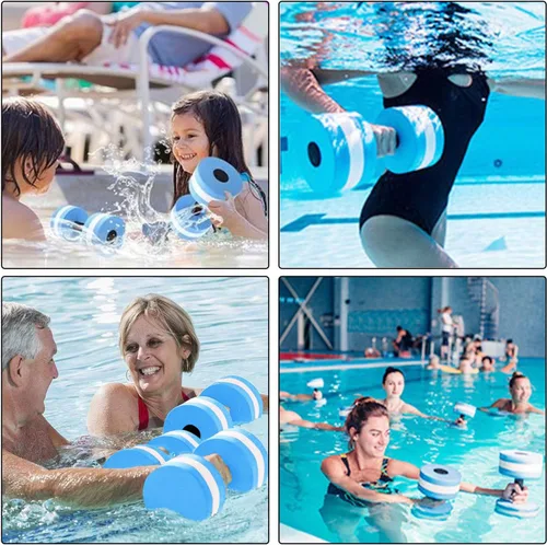 Vista 6 de Mancuernas de agua para ejercicio aeróbico de agua, mancuernas de espuma de resistencia para piscina, mancuernas acuáticas de EVA, barra de yoga